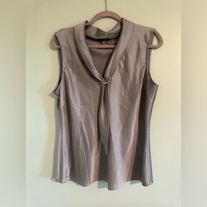 Tahari Womens Sailor Tie Neck Sleeveless Charmeuse Top Gray Large